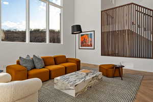 Living room with light parquet floors