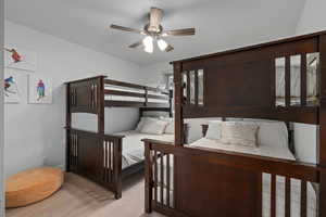 Bedroom featuring ceiling fan and light hardwood / wood-style floors