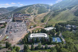 Aerial view featuring a mountain view