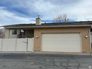 Exterior space featuring a garage