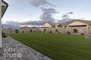 View of yard at dusk