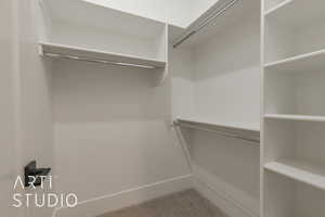 Walk in closet with carpet flooring