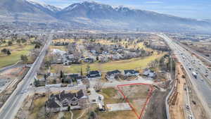 Aerial view featuring a mountain view