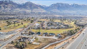 Aerial view featuring a mountain view