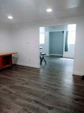 Spare room with dark wood-type flooring