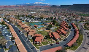 Aerial view featuring a mountain view