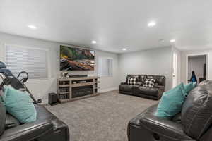 Living room with carpet floors