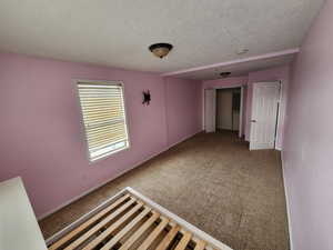 Spare room with carpet and a textured ceiling