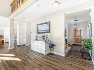 Foyer with dark hardwood / wood-style floors