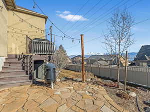 View of patio with a mountain view