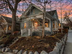 View of front of home featuring covered porch