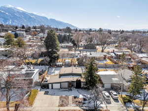 Drone / aerial view with a mountain view