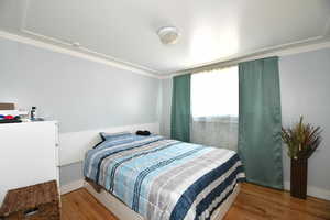 Bedroom with hardwood / wood-style floors