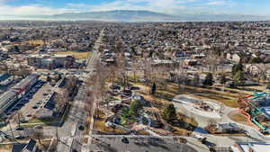 Drone / aerial view with a mountain view