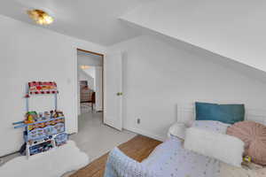 Bedroom featuring lofted ceiling