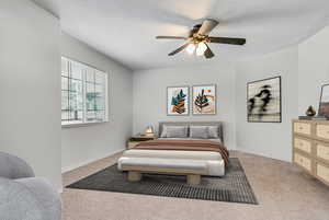 Bedroom with carpet and ceiling fan