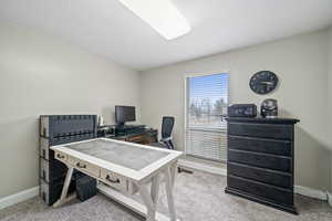 View of carpeted office/bedroom