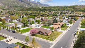 Birds eye view of property with a mountain view and a residential view