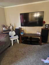 Living room featuring crown molding