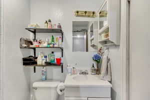 Bathroom featuring vanity and toilet