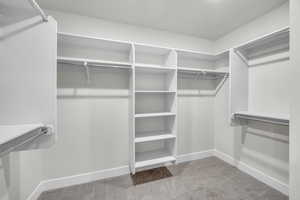 Walk in closet featuring carpet flooring