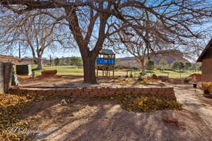 View of yard with a mountain view