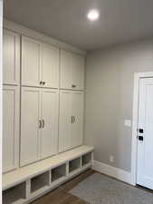 Mudroom with dark wood-type flooring