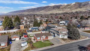 Aerial view featuring a mountain view