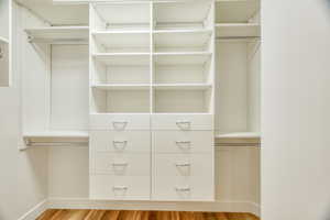 Spacious closet featuring hardwood / wood-style floors