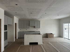 Kitchen featuring gray cabinets