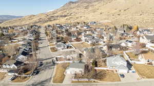 Birds eye view of property with a mountain view