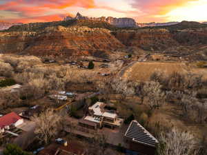 Aerial view at dusk of a mountain view