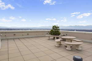 View of patio with a mountain view