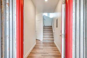 Foyer with light wood-type flooring