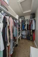 Walk in closet featuring carpet floors