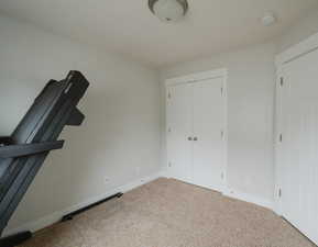 Unfurnished bedroom featuring carpet floors and a closet