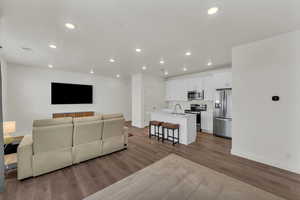 Living room featuring sink and light wood-type flooring