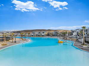 View of pool featuring a mountain view