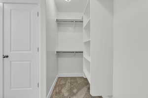 Spacious closet featuring carpet