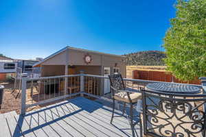 Wooden deck with a mountain view