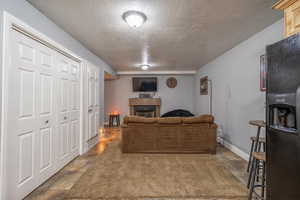 Living room featuring a textured ceiling