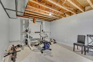 Workout area with carpet floors