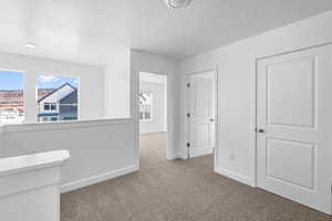 Spare room with carpet floors and a textured ceiling