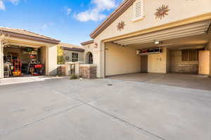 Exterior space featuring a garage