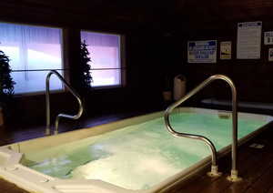 View of pool with an indoor hot tub