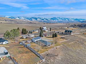 Birds eye view of property with a mountain view