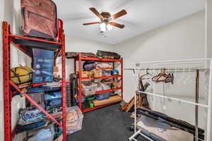 Storage room with ceiling fan