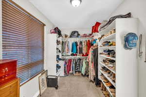 Walk in closet with carpet flooring