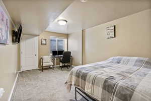 Bedroom with carpet flooring