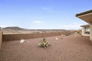 View of yard with a mountain view and a patio